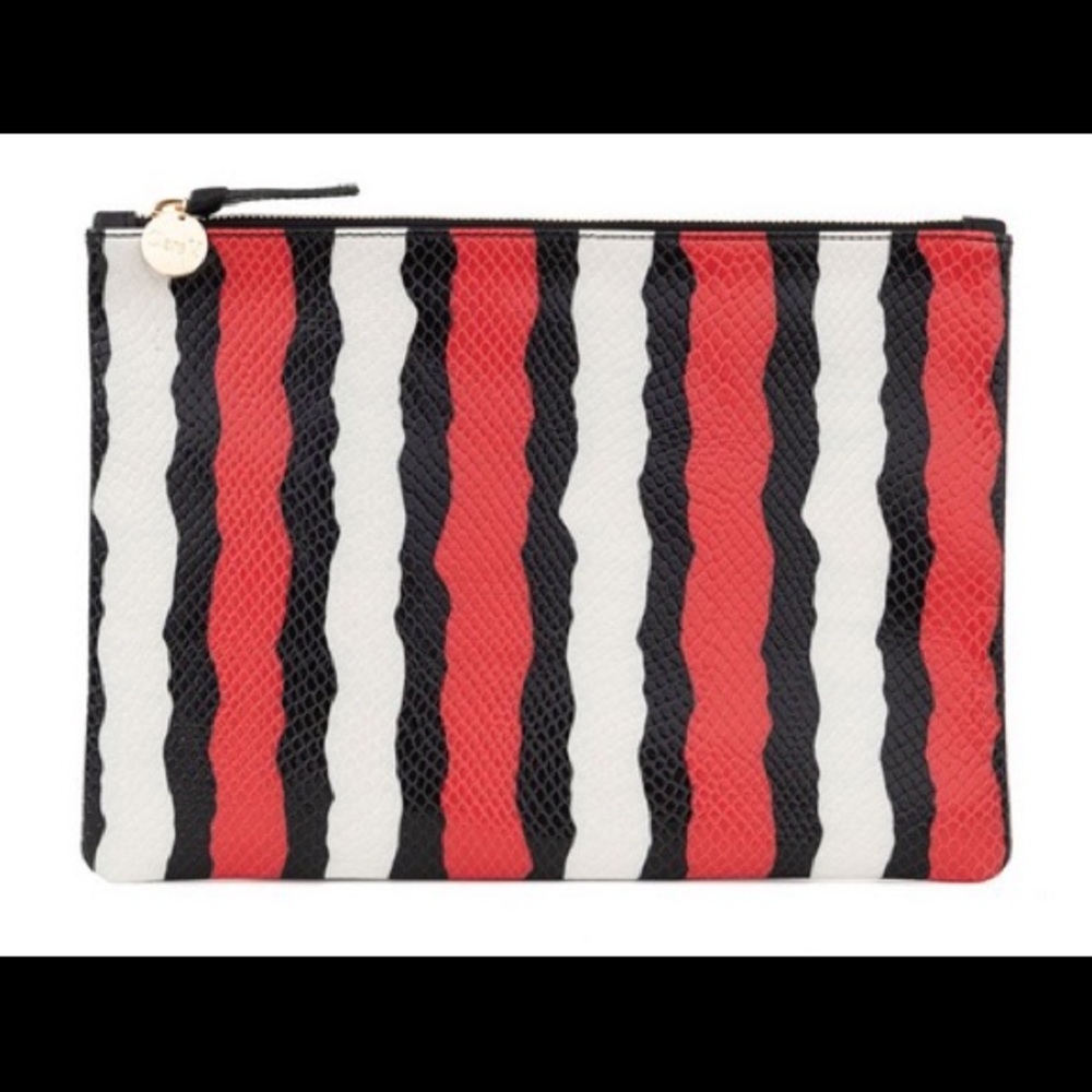 Clare V’s Poppy Striped Snake Flat Clutch